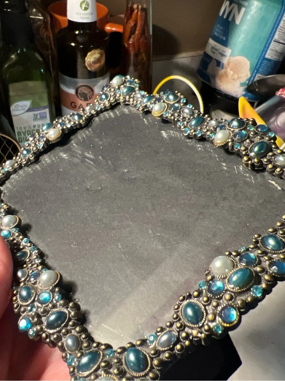 Belle Maison 4x6 Decorative Jewels Hand-set Genuine Blue Crystals Silver Frame